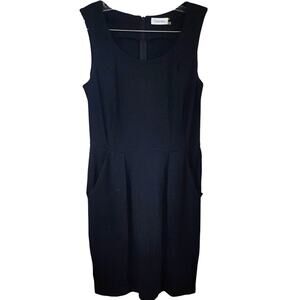 Calvin Klein Sleeveless Knee Length Black Career Dress Front Pockets Size 10